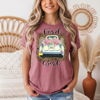 Ford Girl Floral Vintage Truck & Leopard Graphic Tee