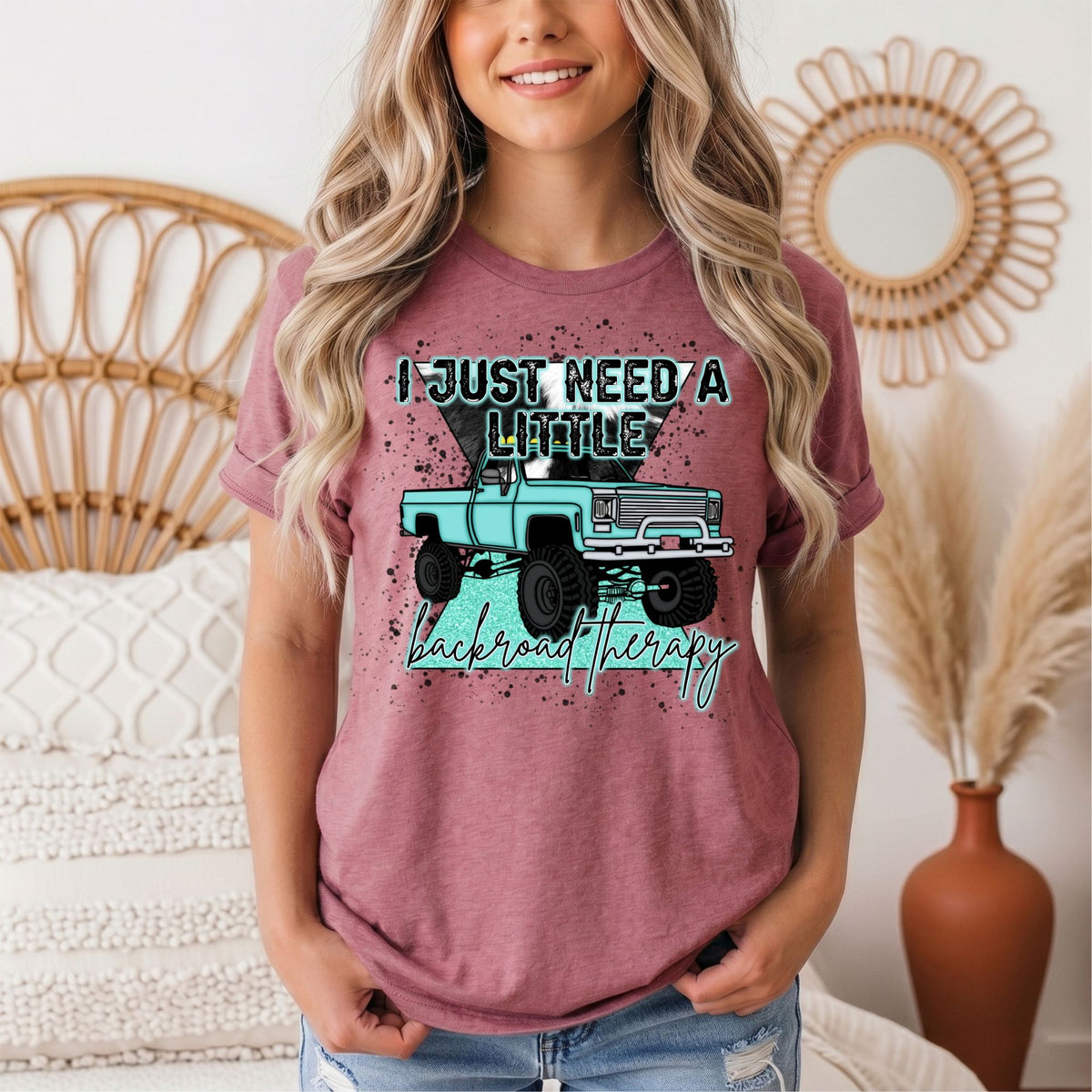Backroad Therapy Turquoise Truck Graphic Tee