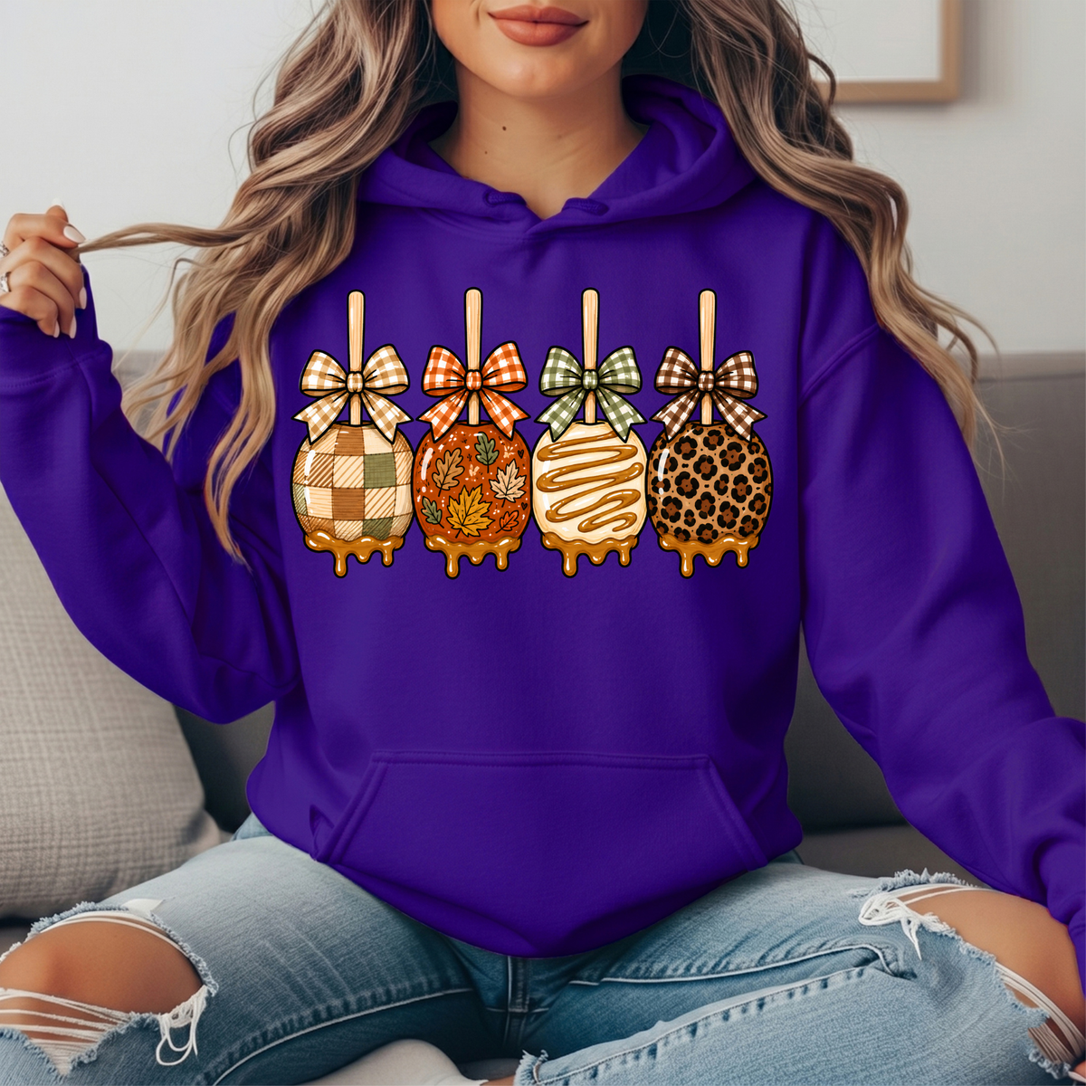 Fall Caramel Apples & Gingham Bows Graphic Hoodie