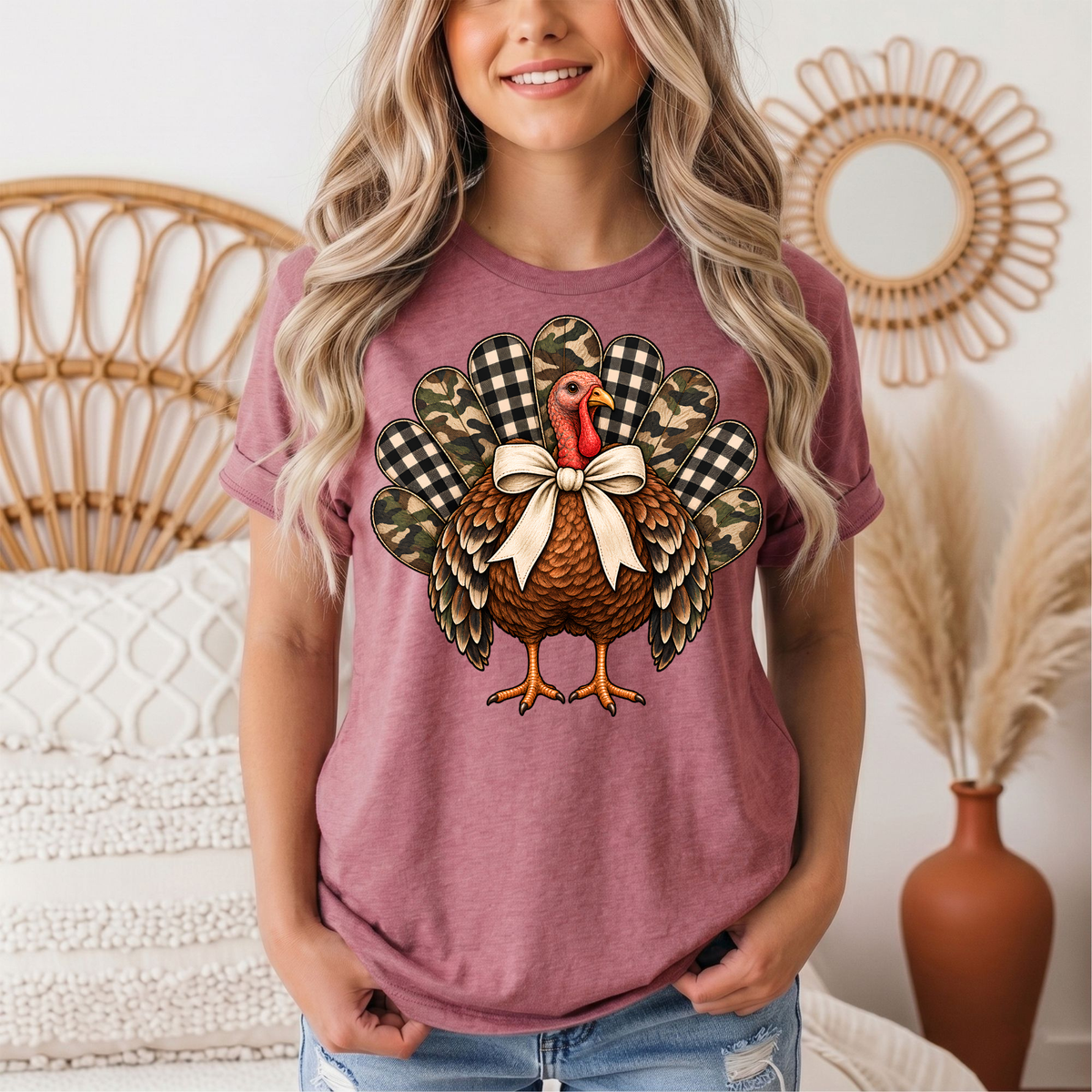 Camo & Buffalo Check Turkey Thanksgiving Graphic Tee