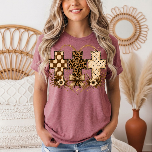 Christian Cross Trio Floral & Bow Graphic Tee