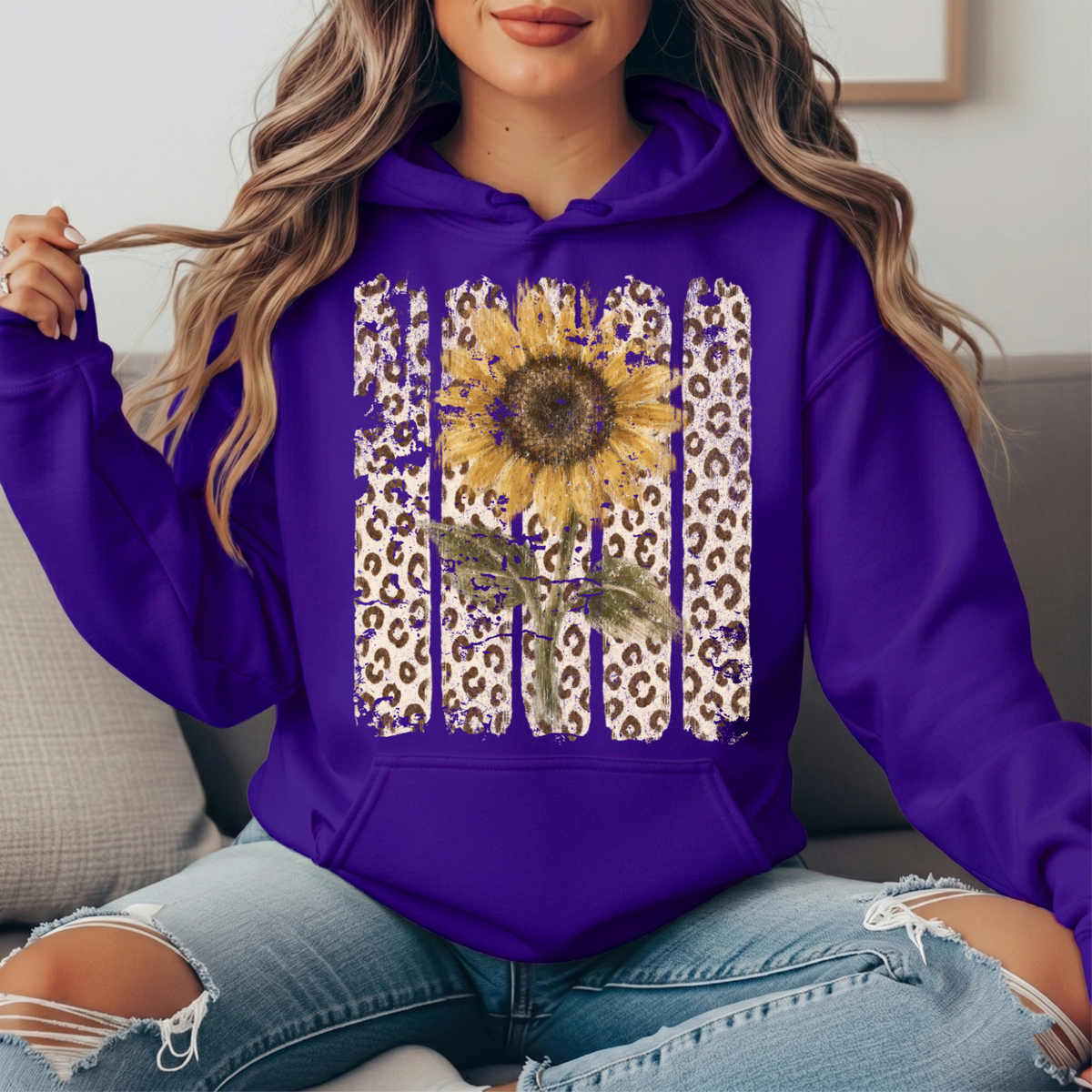 Sunflower Leopard Stripe Graphic Hoodie