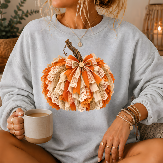 Rustic Lace & Burlap Pumpkin Graphic Crewneck Sweatshirt