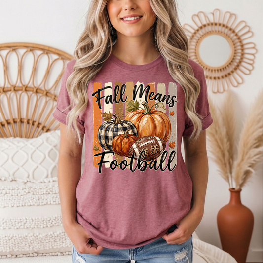 Fall Means Football Pumpkin Graphic Tee