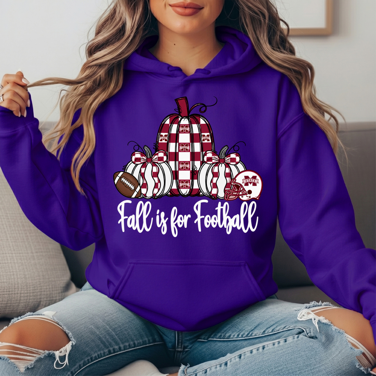 Mississippi State Fall Is for Football Pumpkin Graphic Hoodie
