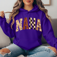 Nana Fall Floral, Checkerboard & Pumpkin Graphic Hoodie