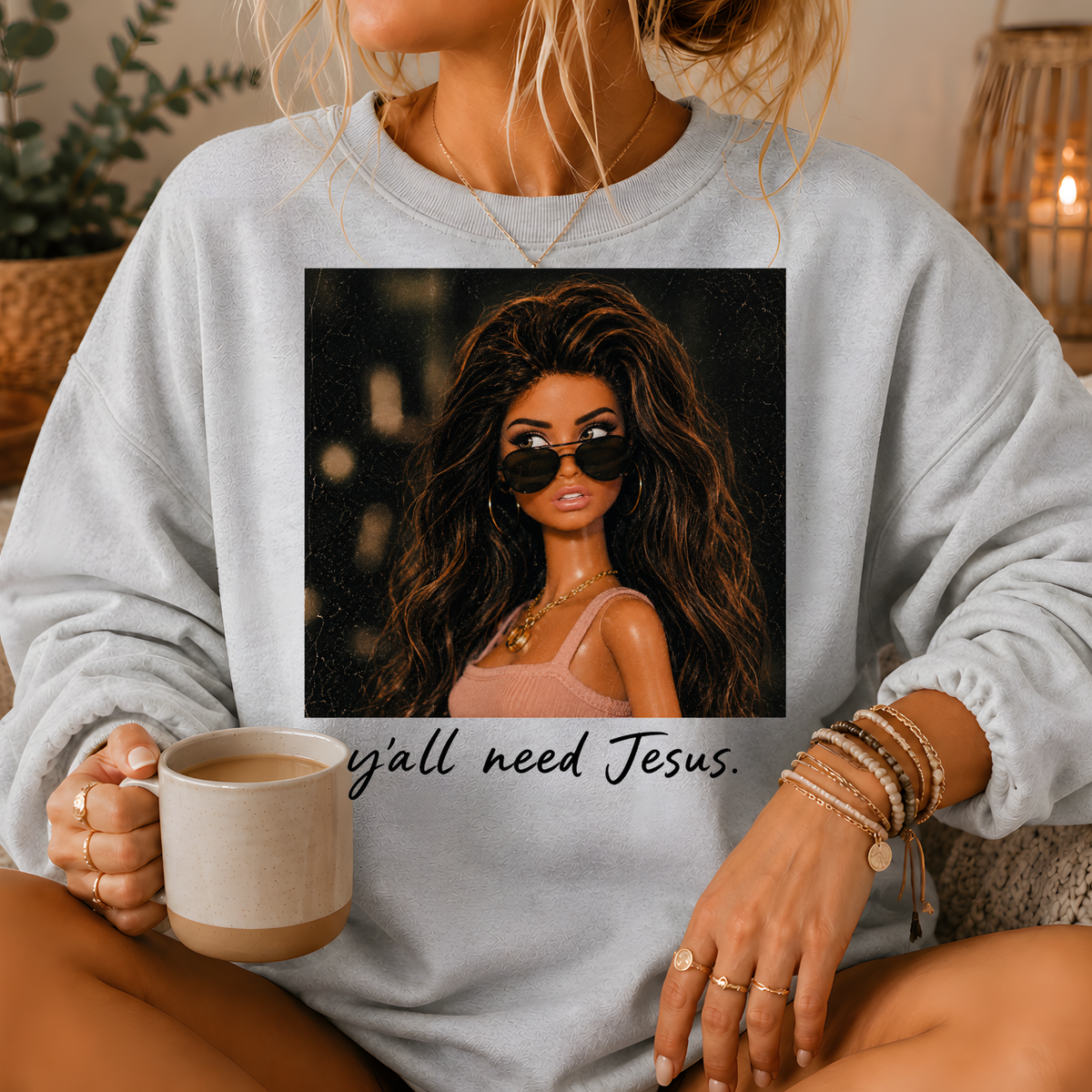 Y'all Need Jesus Fashion Doll Crewneck Sweatshirt