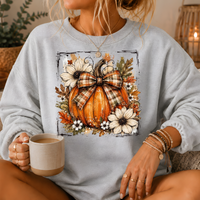 Pumpkin Plaid Bow Floral Crewneck Sweatshirt