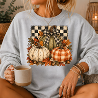 Pumpkin Plaid Bow Floral Crewneck Sweatshirt
