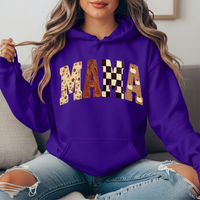 Mama Fall Floral, Checkerboard & Pumpkin Graphic Hoodie