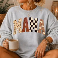 Mama Fall Patchwork Print Crewneck Sweatshirt