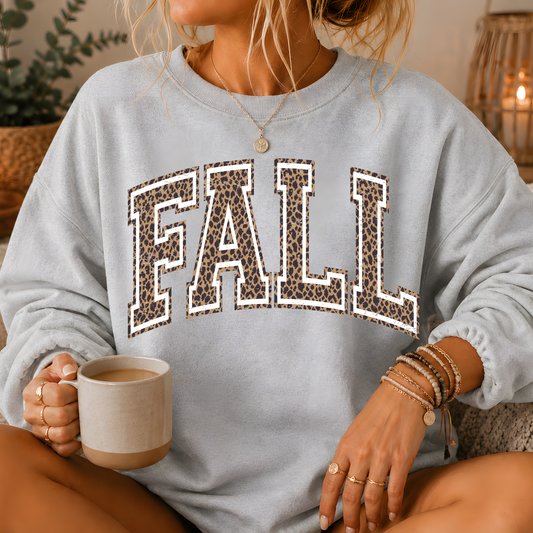 Fall Leopard Print Varsity Crewneck Sweatshirt