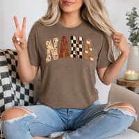 Fall Nana Floral, Checkerboard & Pumpkin Graphic Tee