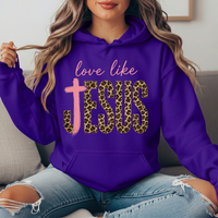 Love Like Jesus Leopard Print Cross Graphic Hoodie