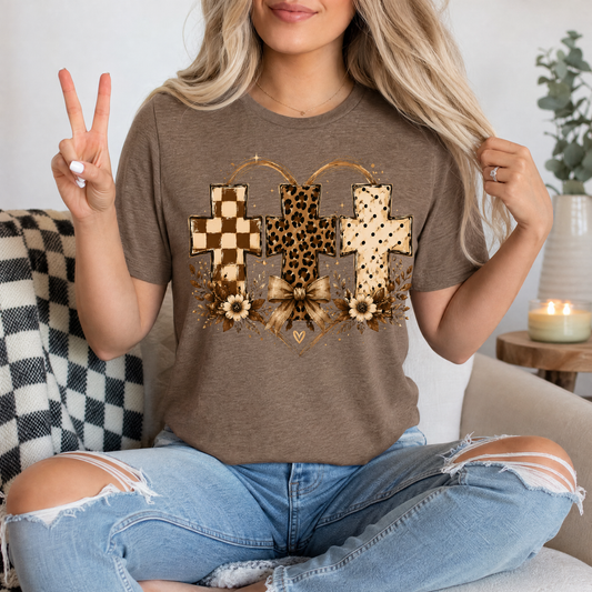 Christian Cross Trio Floral & Bow Graphic Tee