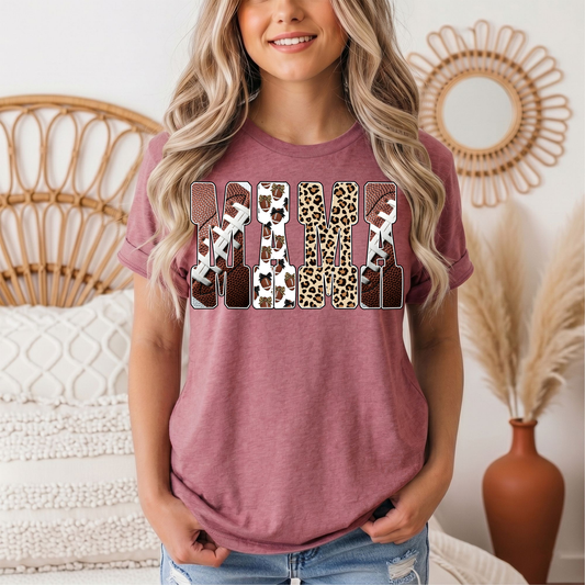 Mama Football & Leopard Mixed Print Graphic Tee