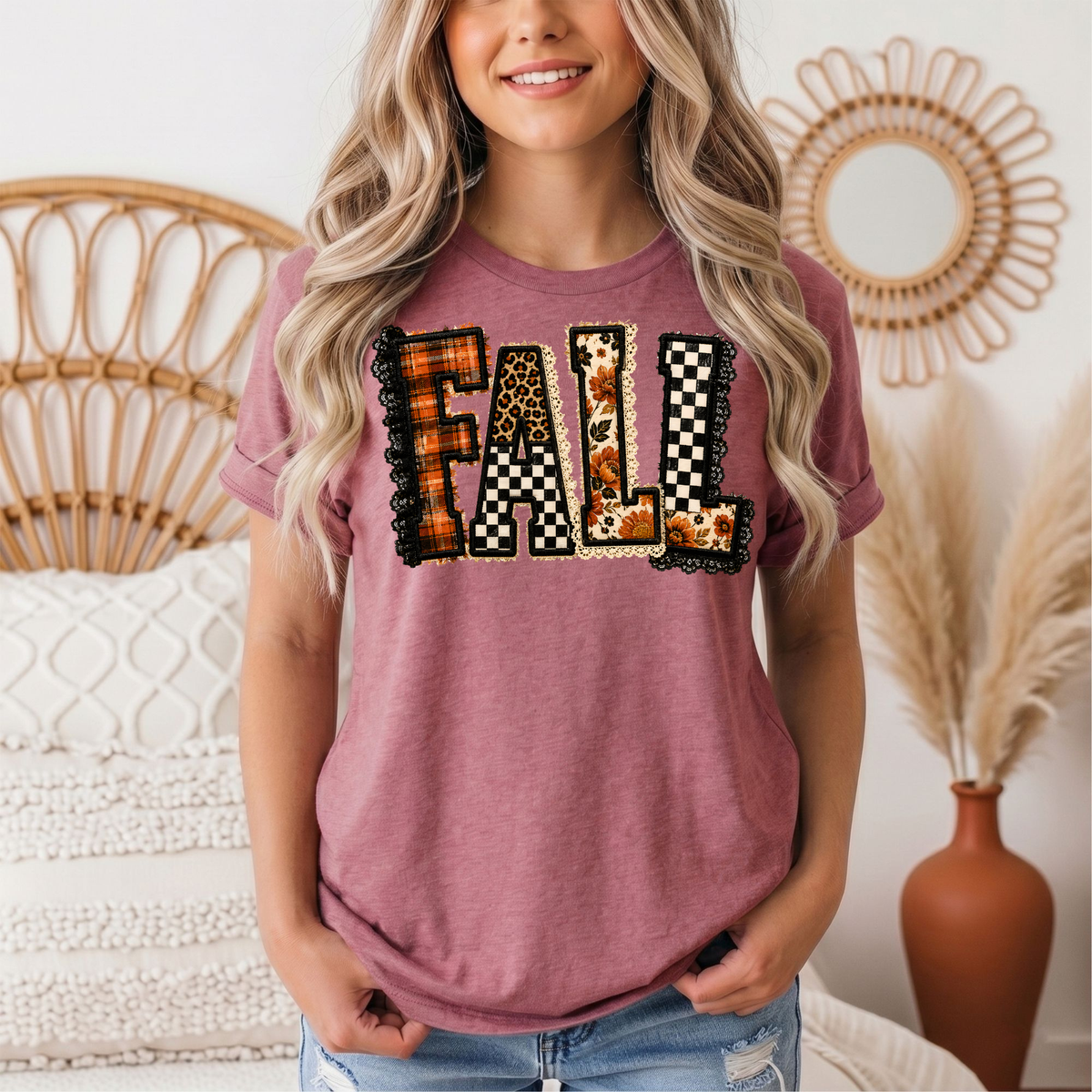 Fall Plaid Leopard & Floral Patchwork Graphic Tee