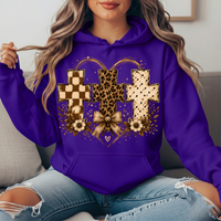 Three Crosses Leopard Floral Bow Graphic Hoodie