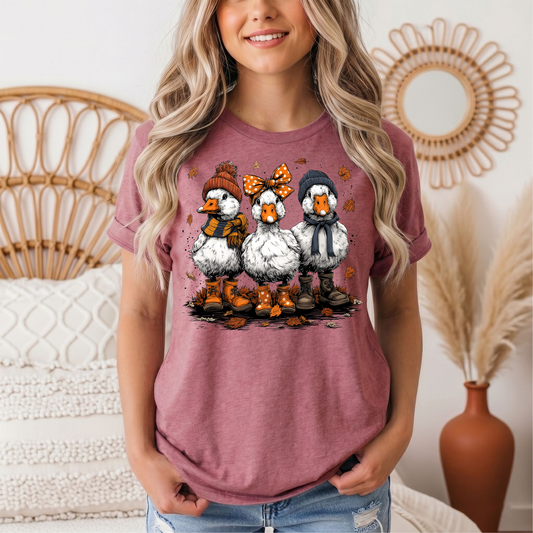Autumn Duck Trio Boots & Bow Graphic Tee