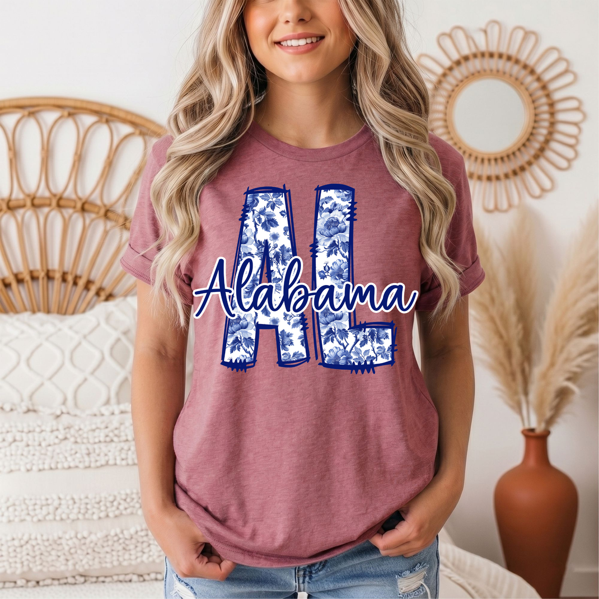 Alabama Blue Floral AL Graphic Tee
