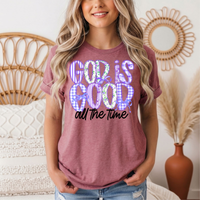 God Is Good All the Time Purple Bow Graphic Tee