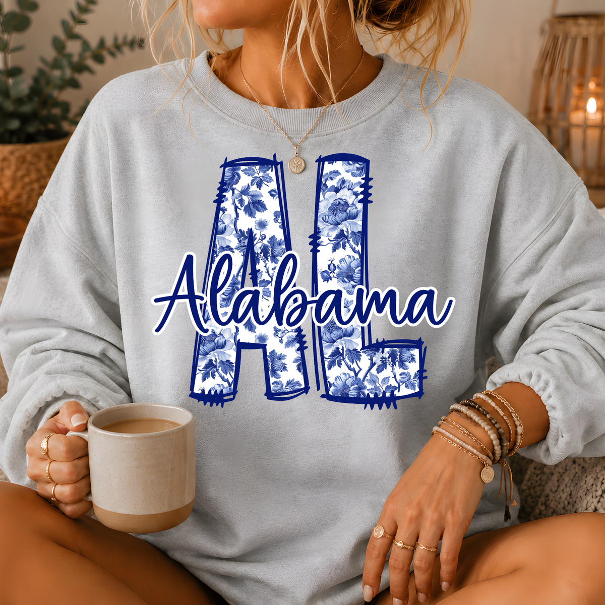 Alabama Blue Floral AL Crewneck Sweatshirt