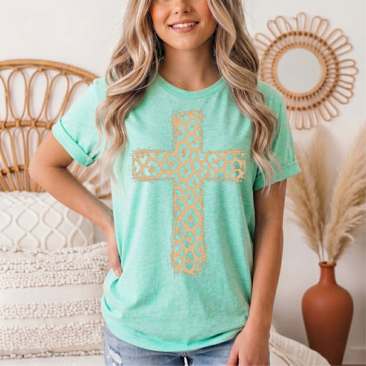 Leopard Print Cross Christian Graphic Tee