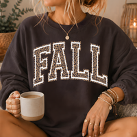 Fall Leopard Print Varsity Crewneck Sweatshirt