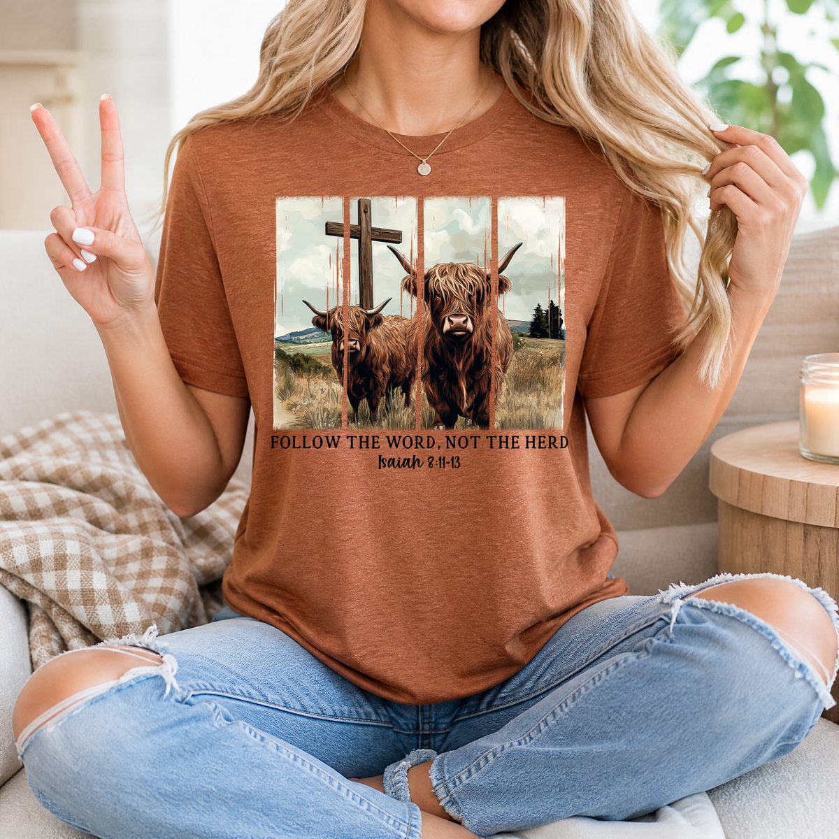 Follow the Word, Not the Herd Highland Cow Graphic Tee