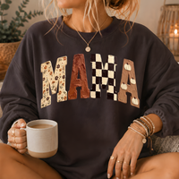 Mama Fall Patchwork Print Crewneck Sweatshirt
