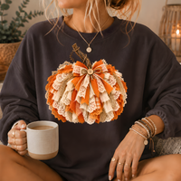 Rustic Lace & Burlap Pumpkin Graphic Crewneck Sweatshirt