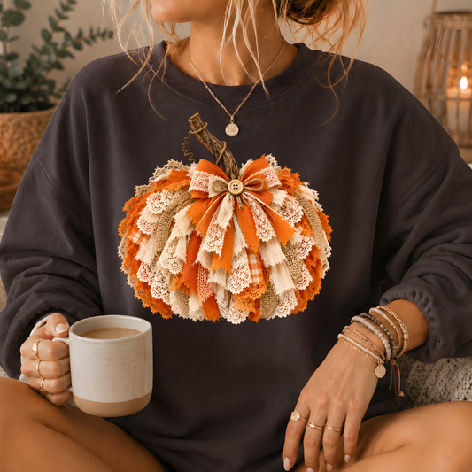 Rustic Lace & Burlap Pumpkin Graphic Crewneck Sweatshirt