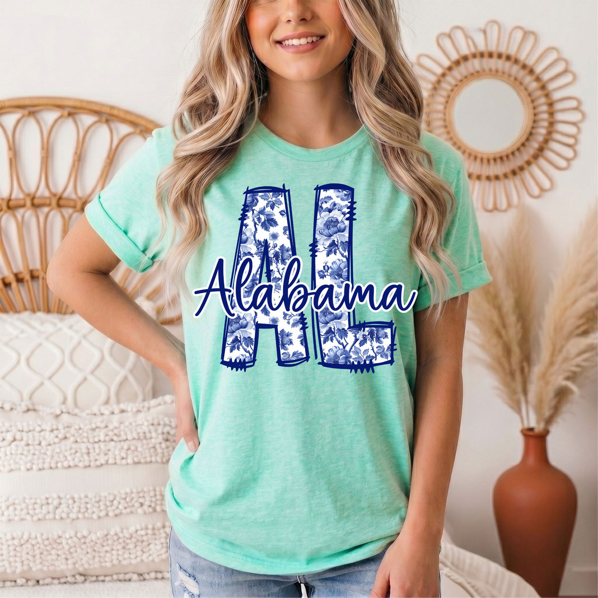 Alabama Blue Floral AL Graphic Tee