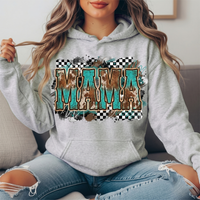 Turquoise Cowhide Mama Western Graphic Hoodie