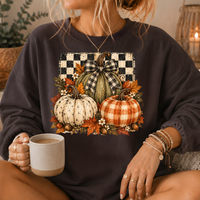 Pumpkin Plaid Bow Floral Crewneck Sweatshirt