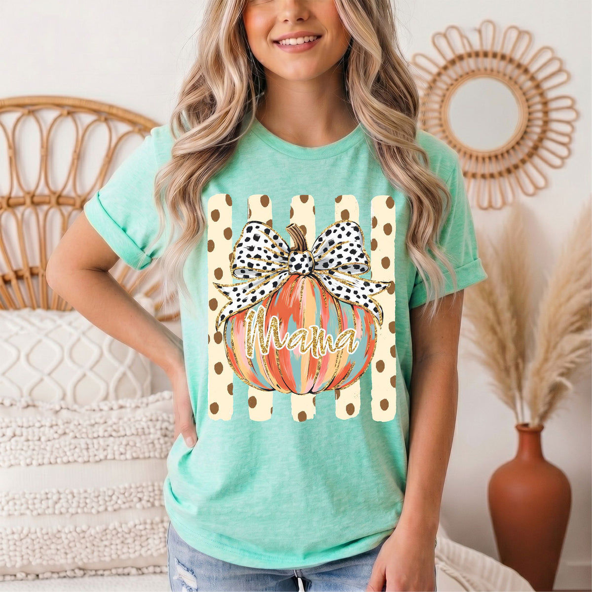 Mama Pumpkin & Spotted Bow Fall Graphic Tee