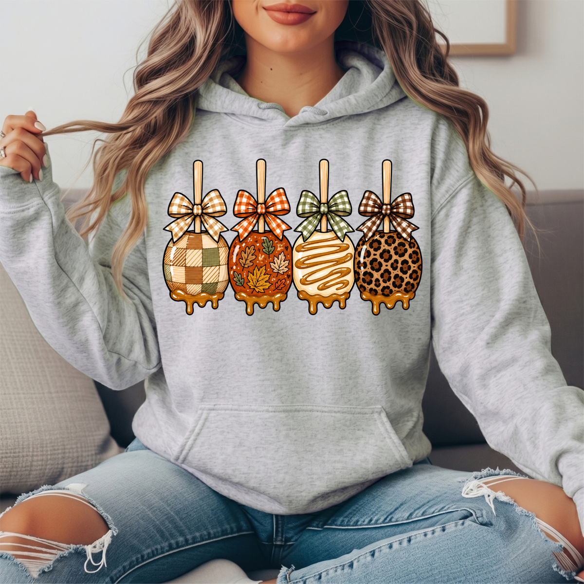 Fall Caramel Apples & Gingham Bows Graphic Hoodie
