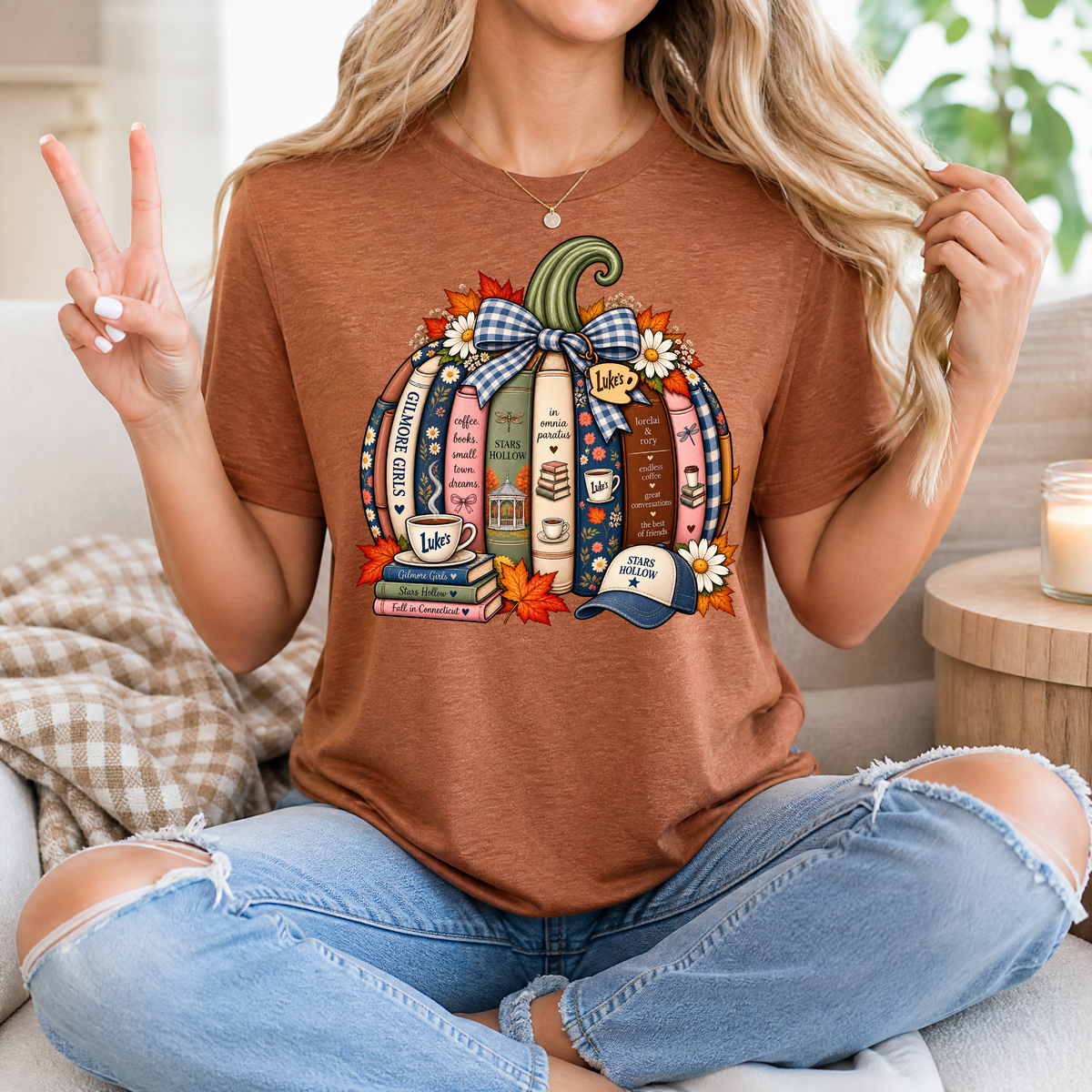 Gilmore Fall Bookish Pumpkin & Gingham Bow Graphic Tee