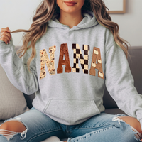 Nana Fall Floral, Checkerboard & Pumpkin Graphic Hoodie