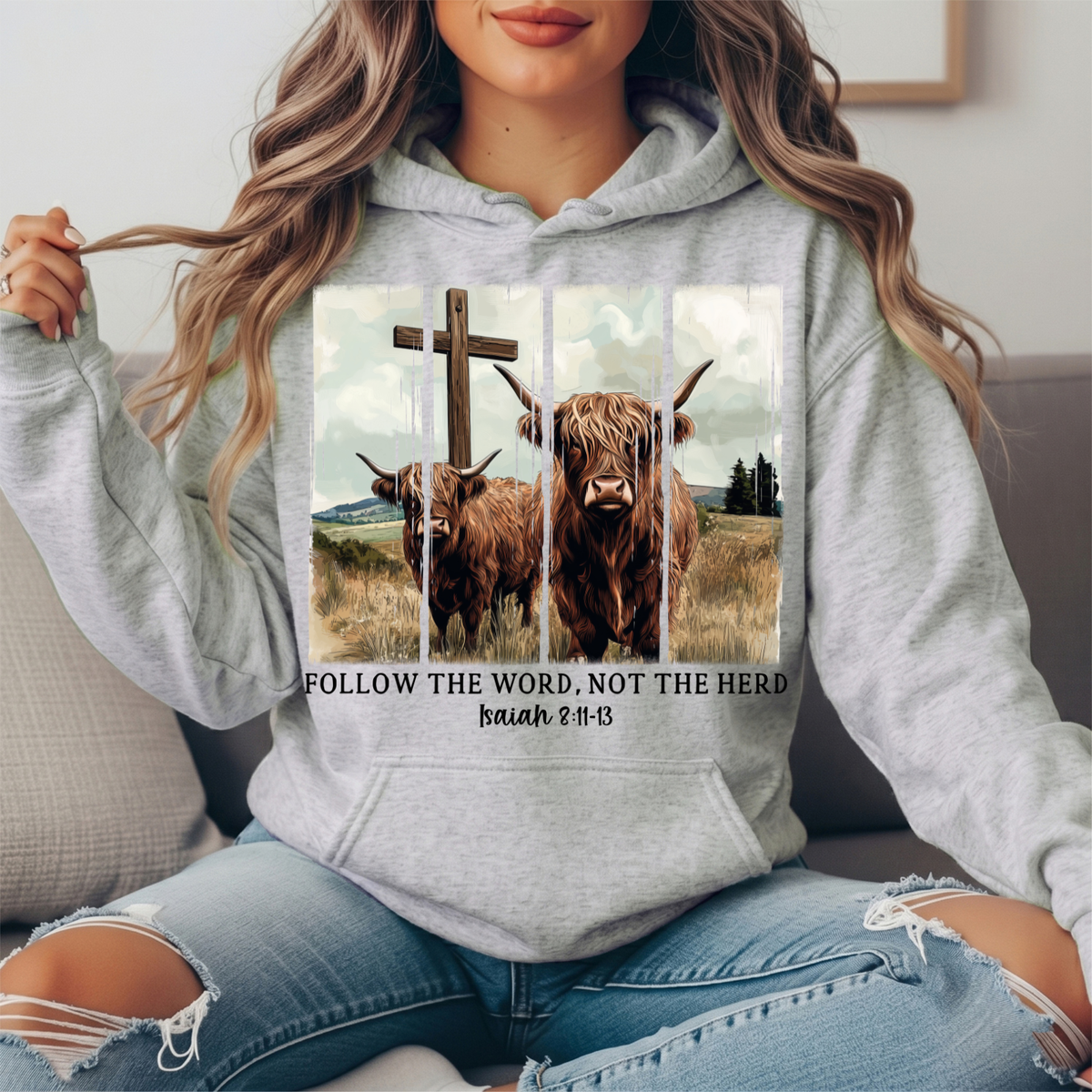 Follow the Word Not the Herd Highland Cow Graphic Hoodie