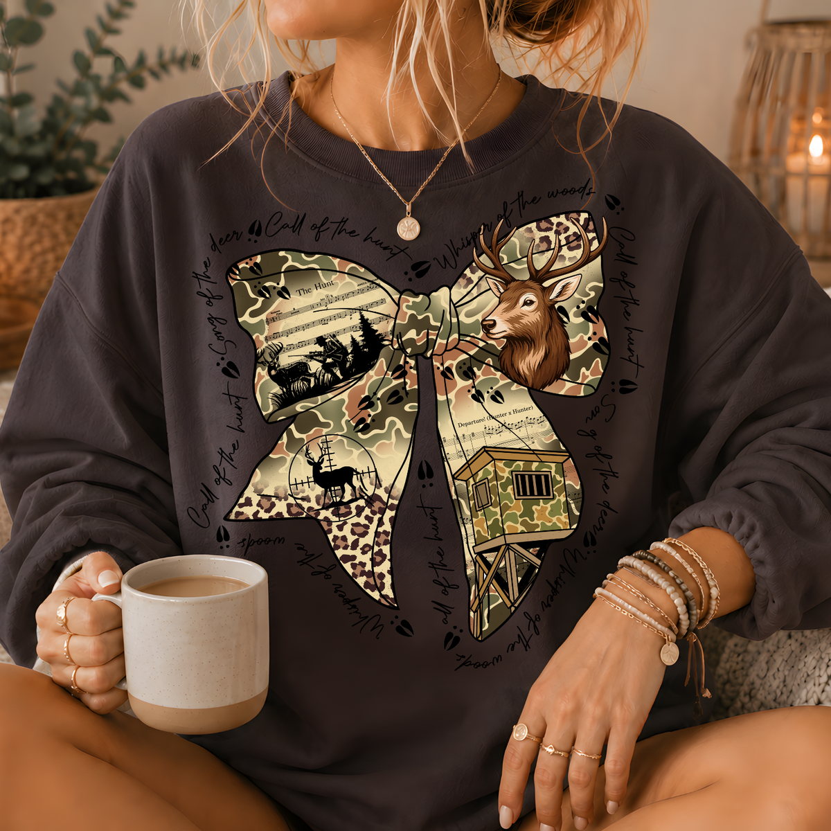 Camo Deer Hunting Bow Crewneck Sweatshirt