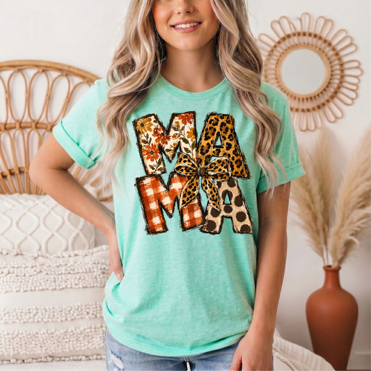 Fall Mama Floral & Leopard Bow Graphic Tee