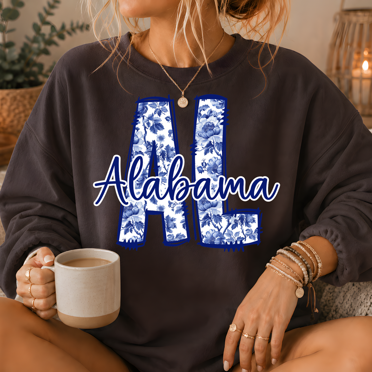 Alabama Blue Floral AL Crewneck Sweatshirt