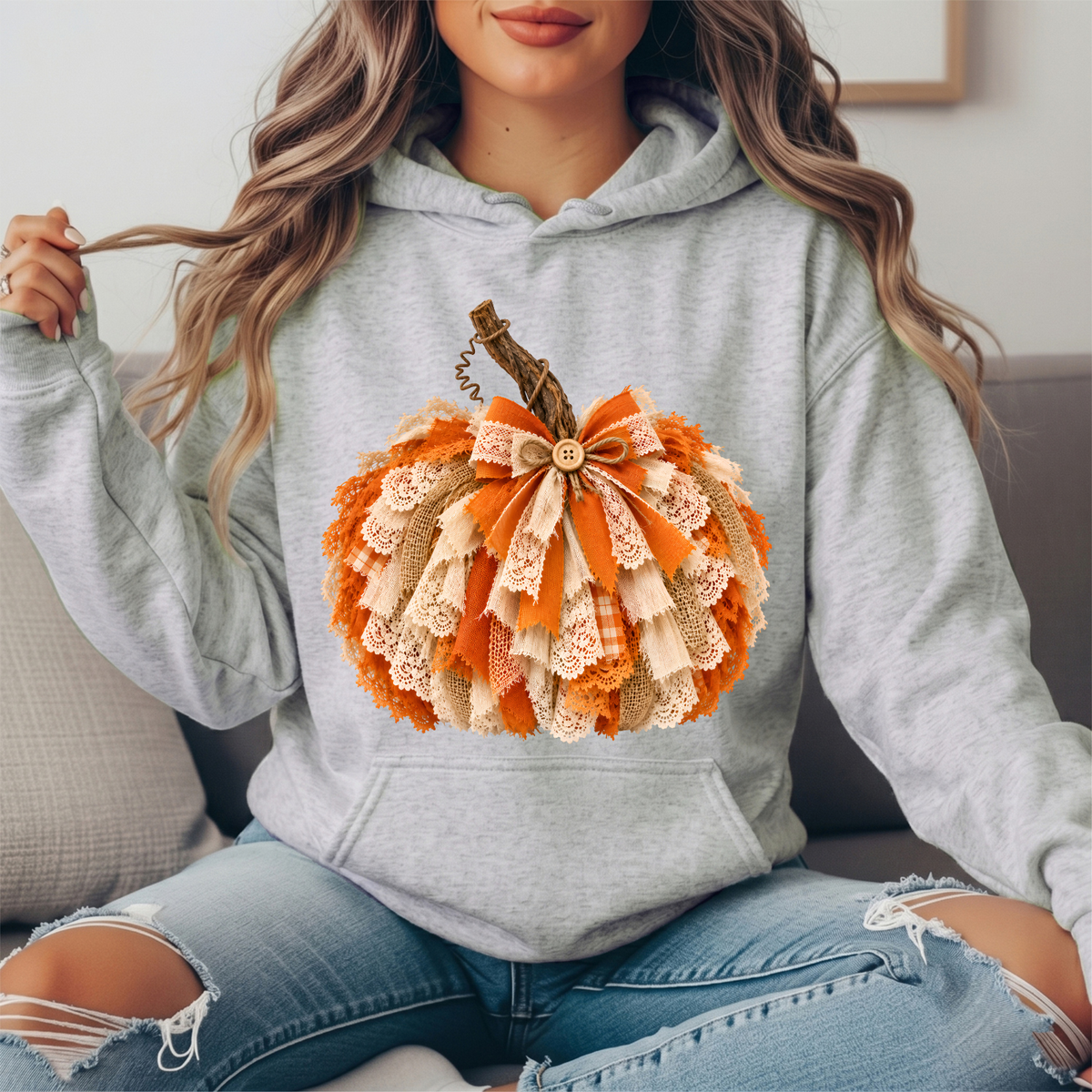 Rustic Lace & Burlap Pumpkin Graphic Hoodie