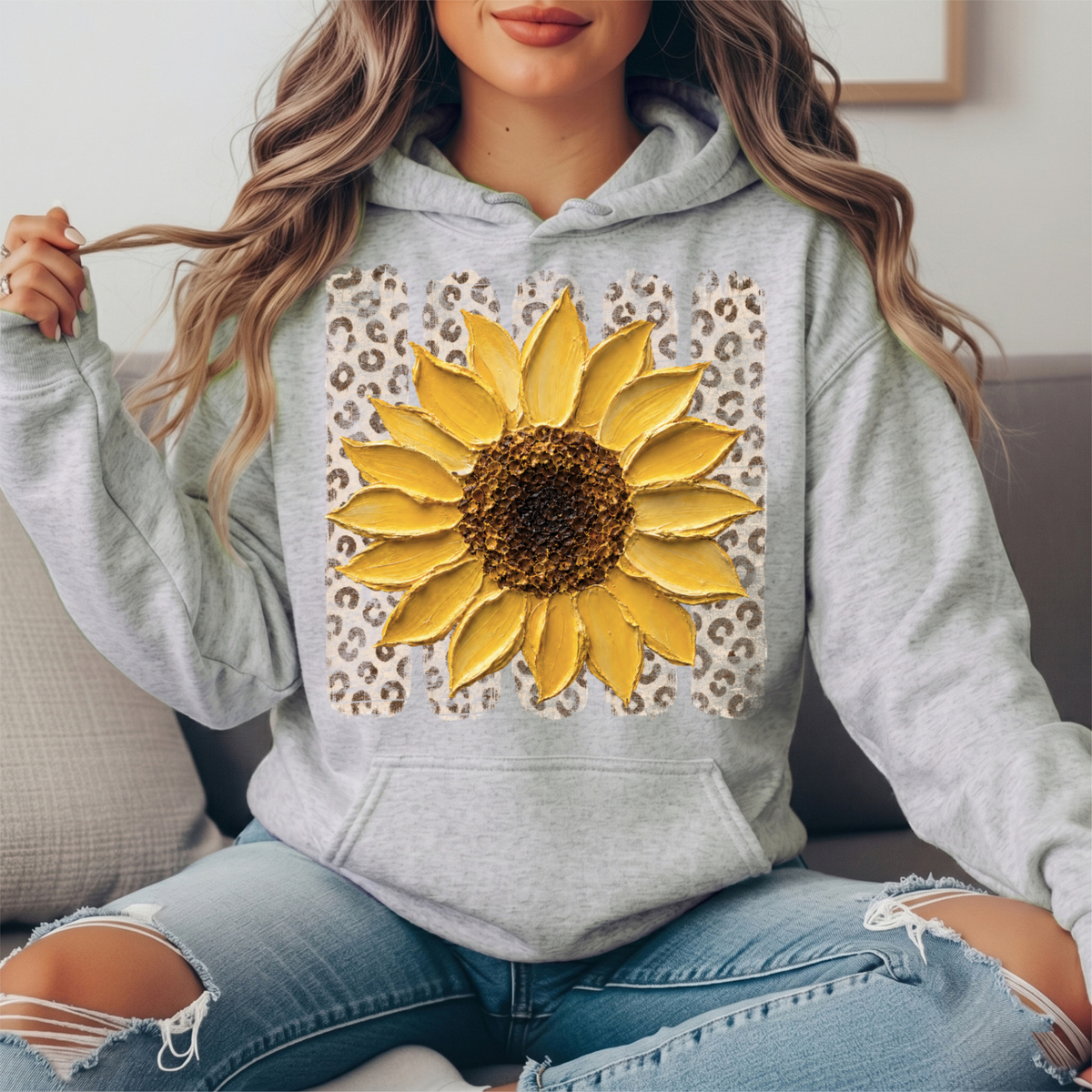 Sunflower Leopard Stripe Graphic Hoodie