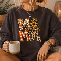 Mama Mixed Print Bow Crewneck Sweatshirt