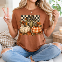 Rustic Fall Pumpkin Trio & Gingham Bow Graphic Tee