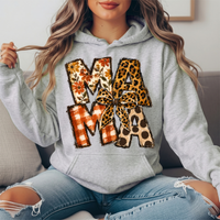 Mama Fall Patchwork & Leopard Bow Graphic Hoodie