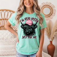 I'm Head Heffa Highland Cow Pink Bossy Cap Graphic Tee