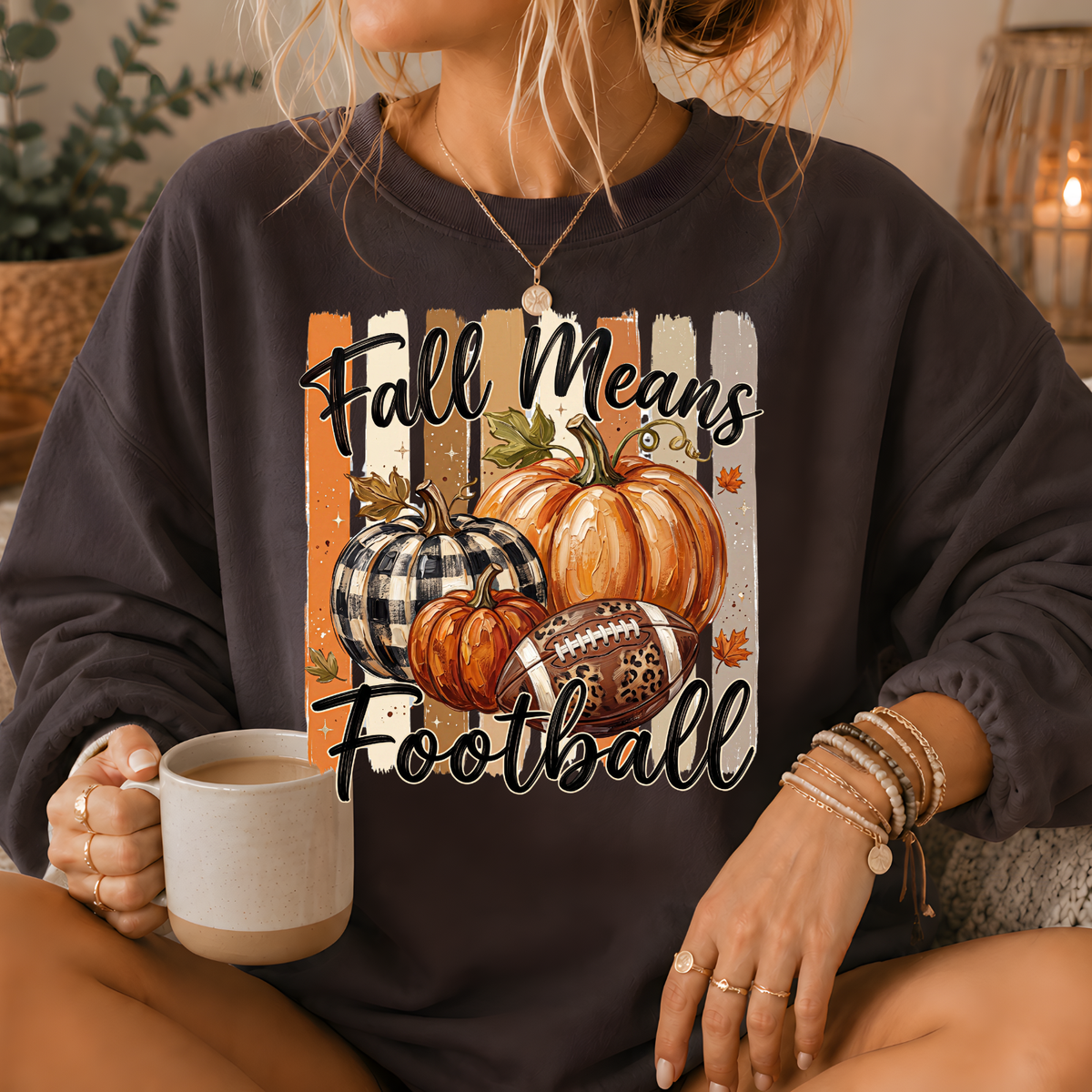Fall Means Football Pumpkin Crewneck Sweatshirt
